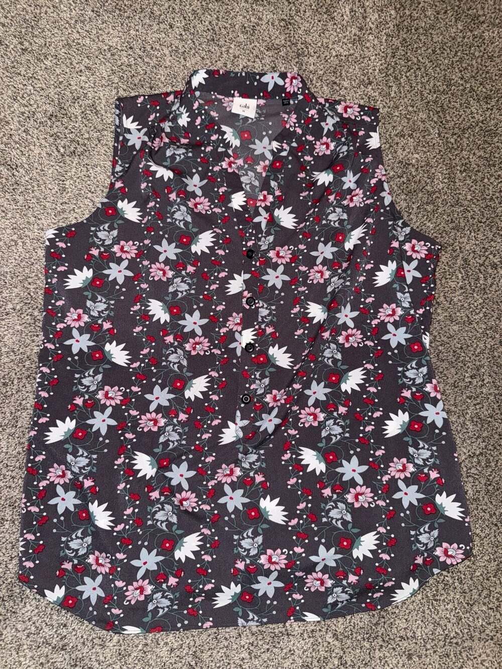 Cabi Plaza Fiesta Floral Print Sleeveless Popover Blouse Medium